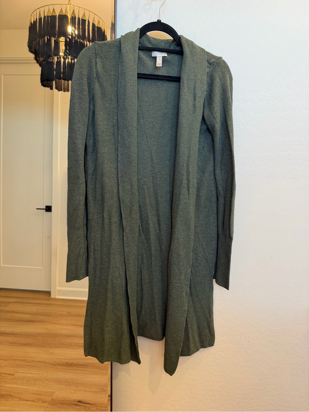 Leith Olive Green Open-Front Duster Cardigan